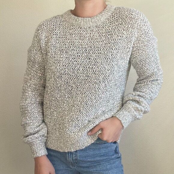 Madewell Womens Gray White Wool Blend Sheer Winter Soft Crewneck Sweater Sz S - Picture 1 of 7